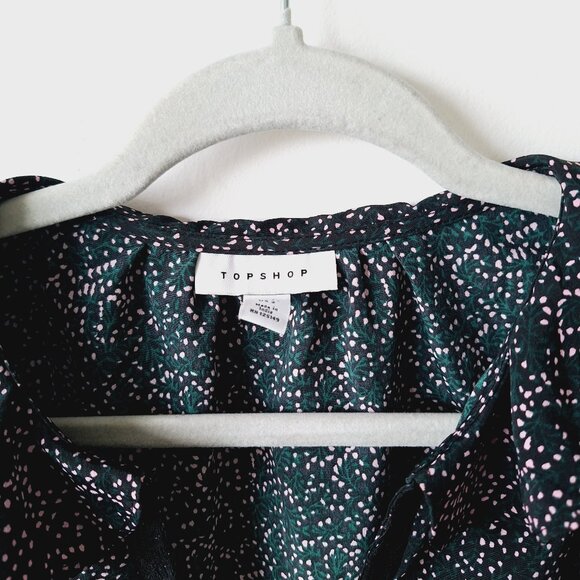 TOPSHOP Lace Inset Floral Ruffle Top - Black - Picture 3 of 9